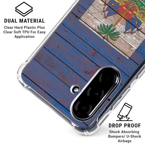 Haiti Flag Dark Wood Galaxy A36 5G Clear Case