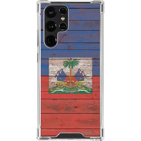 Haiti Flag Dark Wood Galaxy S23 Ultra Clear Case