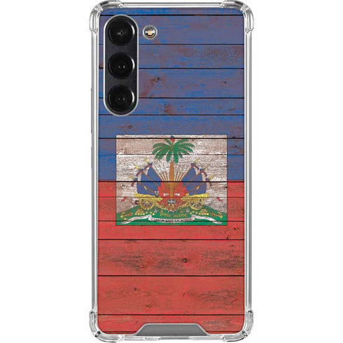 Haiti Flag Dark Wood Galaxy S24 FE Clear Case