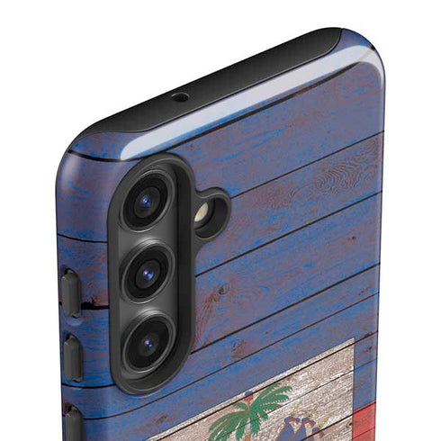 Haiti Flag Dark Wood Galaxy S25 Impact Case
