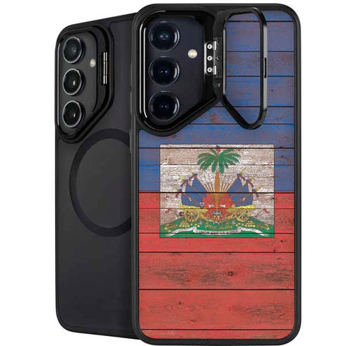 Haiti Flag Dark Wood Galaxy S25 Kickstand Case