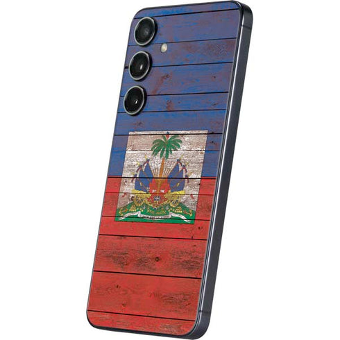 Haiti Flag Dark Wood Galaxy S25 Plus Skin