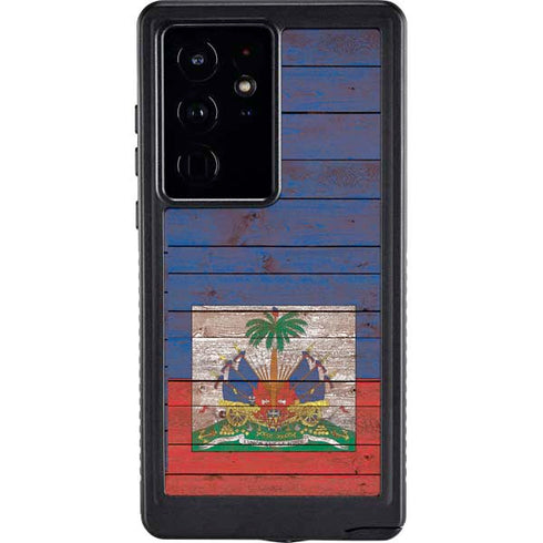 Haiti Flag Dark Wood Galaxy S24 Ultra Waterproof Case