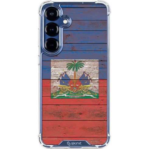 Haiti Flag Dark Wood Galaxy S25 Clear Case