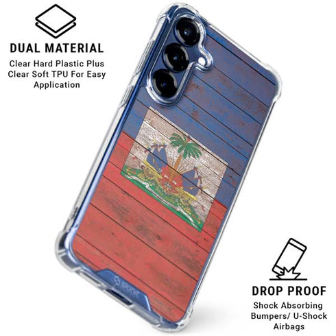 Haiti Flag Dark Wood Galaxy S25 Clear Case