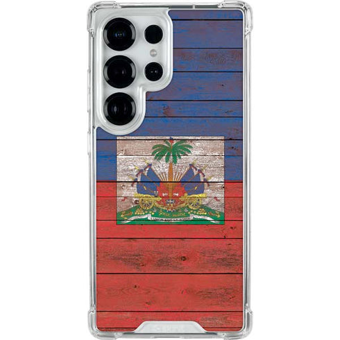 Haiti Flag Dark Wood Galaxy S25 Ultra Clear Case