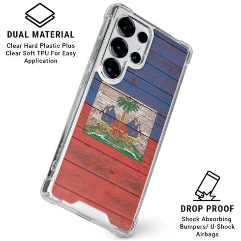 Haiti Flag Dark Wood Galaxy S25 Ultra Clear Case