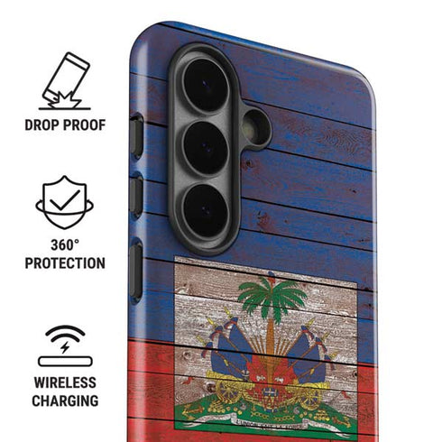 Haiti Flag Dark Wood Galaxy S26 Plus Impact Case