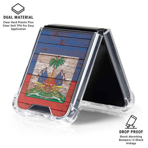 Haiti Flag Dark Wood Galaxy Z Flip6 Clear Case