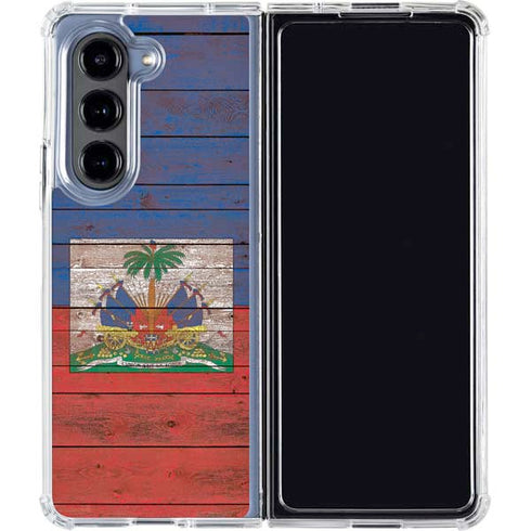 Haiti Flag Dark Wood Galaxy Z Fold5 5G Clear Case