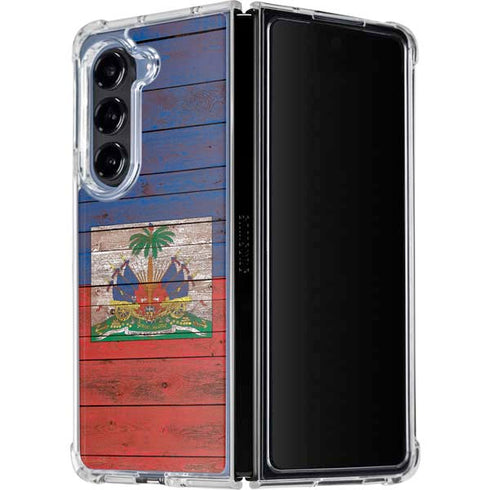 Haiti Flag Dark Wood Galaxy Z Fold5 5G Clear Case