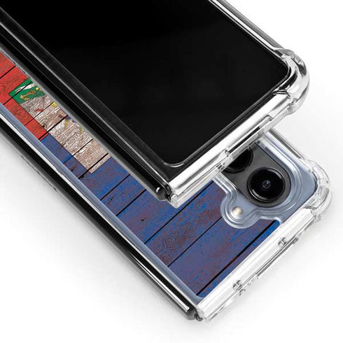 Haiti Flag Dark Wood Galaxy Z Fold5 5G Clear Case
