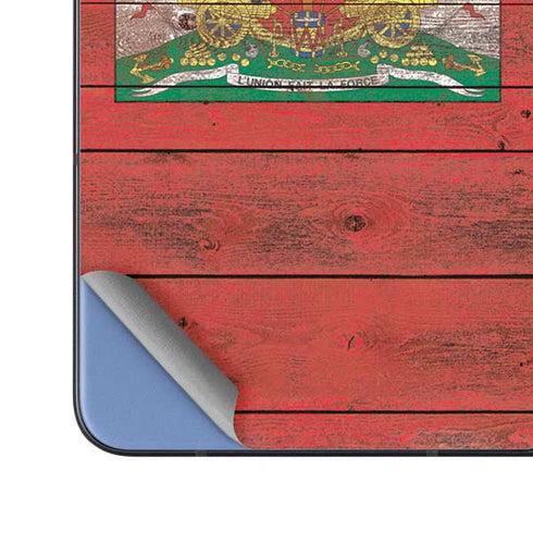 Haiti Flag Dark Wood Galaxy Z Fold5 5G Skin