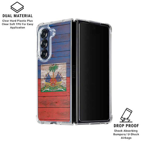 Haiti Flag Dark Wood Galaxy Z Fold6 Clear Case