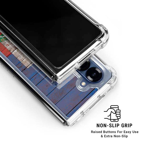 Haiti Flag Dark Wood Galaxy Z Fold6 Clear Case