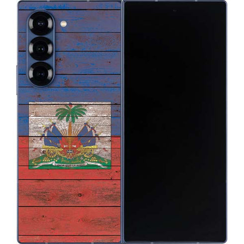 Haiti Flag Dark Wood Galaxy Z Fold6 Skin