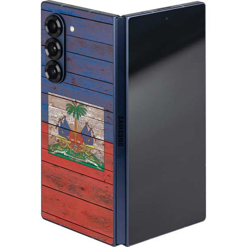 Haiti Flag Dark Wood Galaxy Z Fold6 Skin