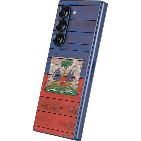Haiti Flag Dark Wood Galaxy Z Fold6 Skin
