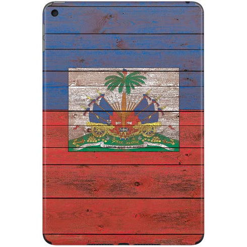 Haiti Flag Dark Wood iPad Skins