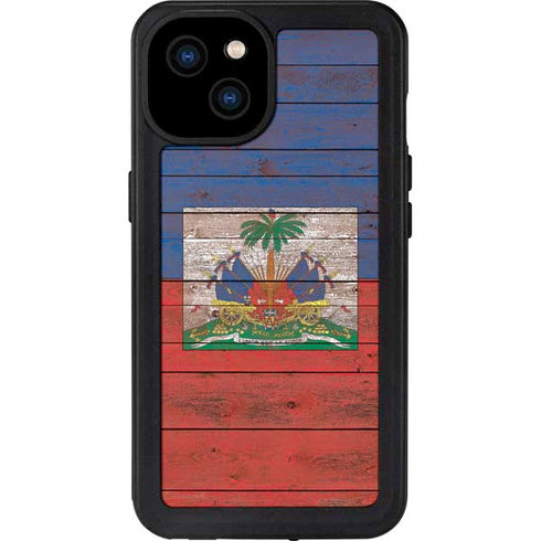 Haiti Flag Dark Wood iPhone 15 Plus Waterproof Case