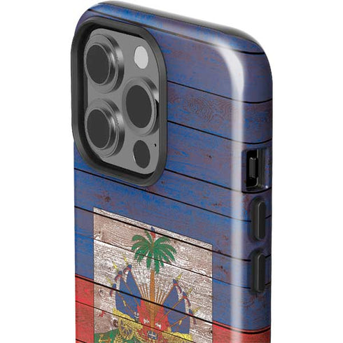 Haiti Flag Dark Wood iPhone 15 Pro Impact Case