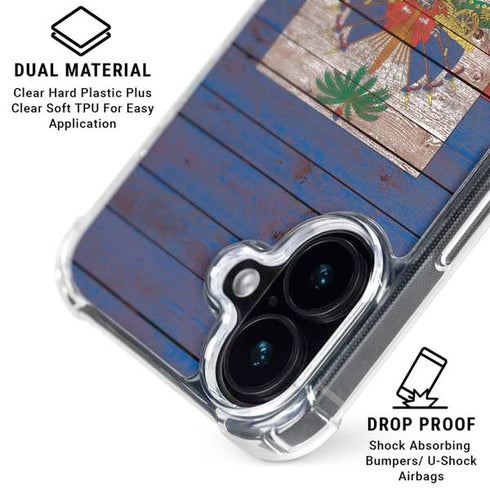 Haiti Flag Dark Wood iPhone 16 Clear Case