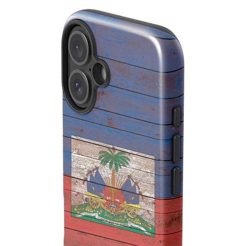 Haiti Flag Dark Wood iPhone 16 Impact Case