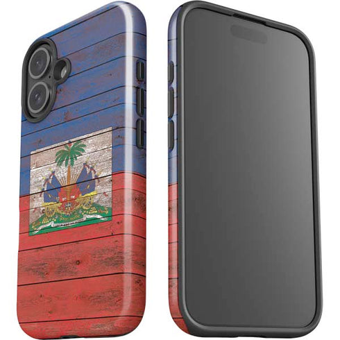 Haiti Flag Dark Wood iPhone 16 Impact Case