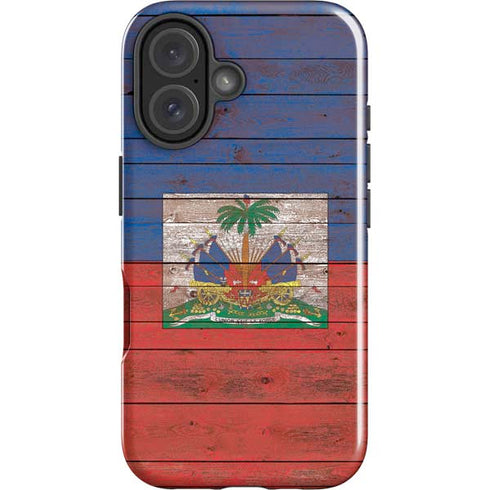 Haiti Flag Dark Wood iPhone 16 Plus Impact Case