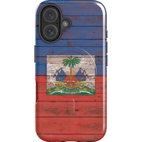Haiti Flag Dark Wood iPhone 16 Plus Magsafe Impact Case