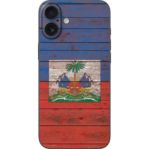 Haiti Flag Dark Wood iPhone 16 Plus Skin