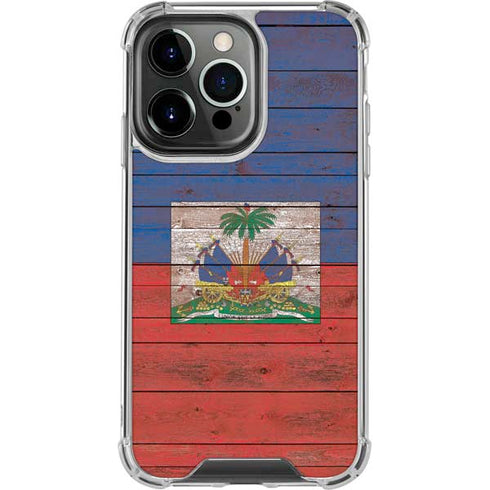 Haiti Flag Dark Wood iPhone 16 Pro Max Clear Case