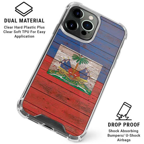 Haiti Flag Dark Wood iPhone 16 Pro Max Clear Case