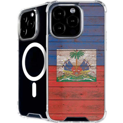 Haiti Flag Dark Wood iPhone 16 Pro Max MagSafe Case