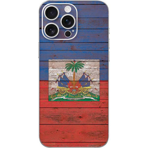 Haiti Flag Dark Wood iPhone 16 Pro Max Skin