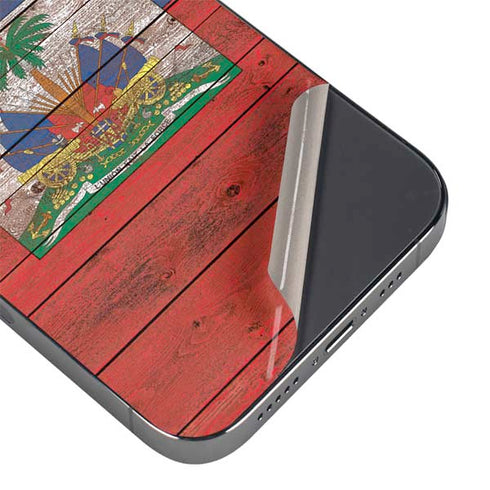 Haiti Flag Dark Wood iPhone 16 Pro Skin