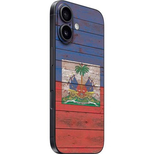 Haiti Flag Dark Wood iPhone 16 Skin