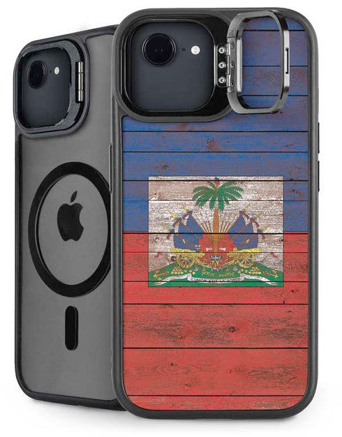 Haiti Flag Dark Wood iPhone 16e Kickstand Case