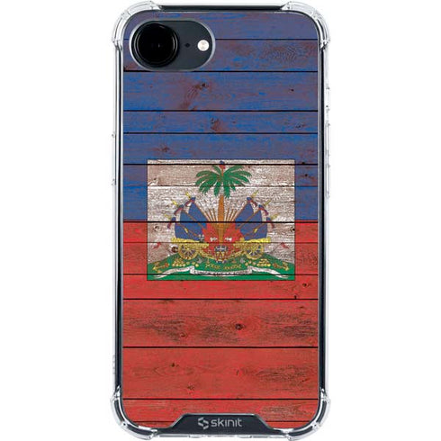 Haiti Flag Dark Wood iPhone 16e Clear Case