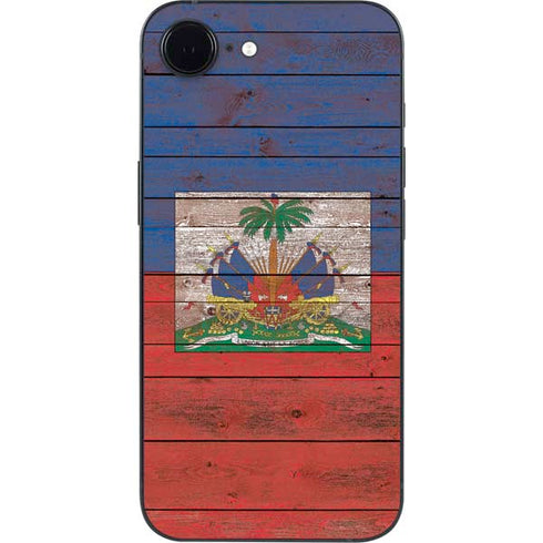 Haiti Flag Dark Wood iPhone 16e Skin