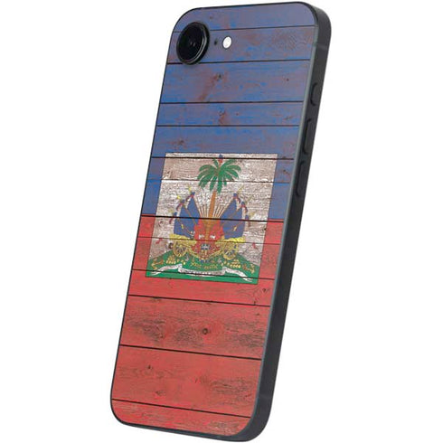 Haiti Flag Dark Wood iPhone 16e Skin