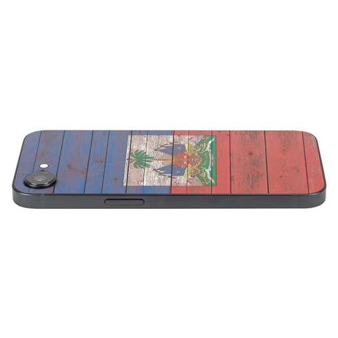 Haiti Flag Dark Wood iPhone 16e Skin