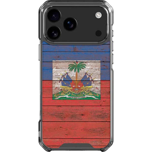 Haiti Flag Dark Wood iPhone 18 Pro Max Clear Case