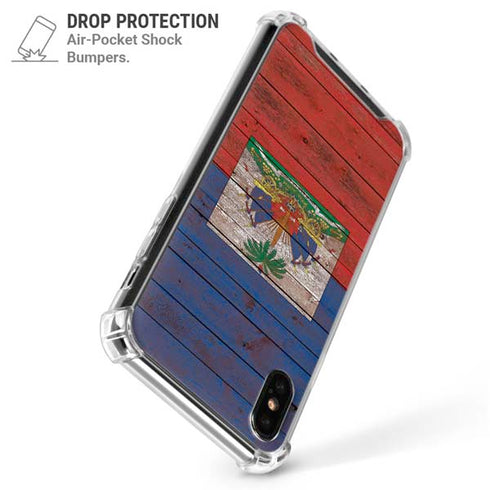 Haiti Flag Dark Wood iPhone X/XS Clear Case