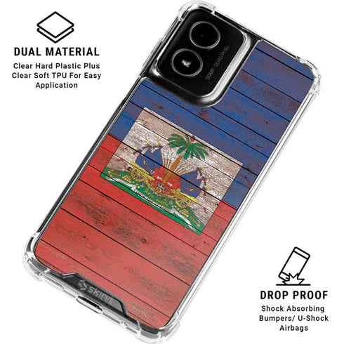 Haiti Flag Dark Wood Moto G Power 5G (2024) Clear Case