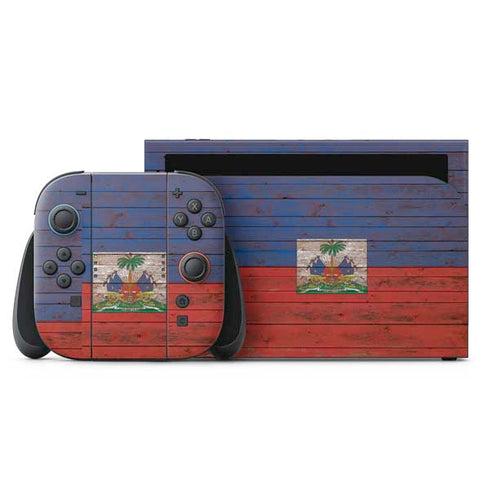 Haiti Flag Dark Wood Nintendo Skins