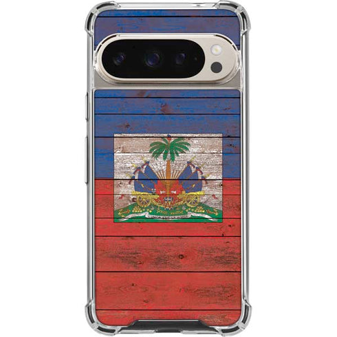 Haiti Flag Dark Wood Pixel 9/9 Pro Clear Case