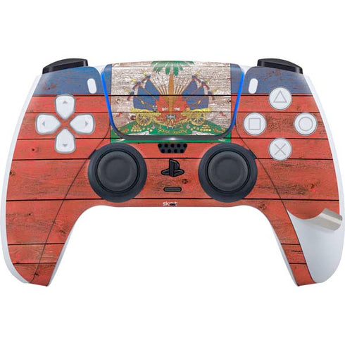 Haiti Flag Dark Wood PS5 Pro Bundle Skin