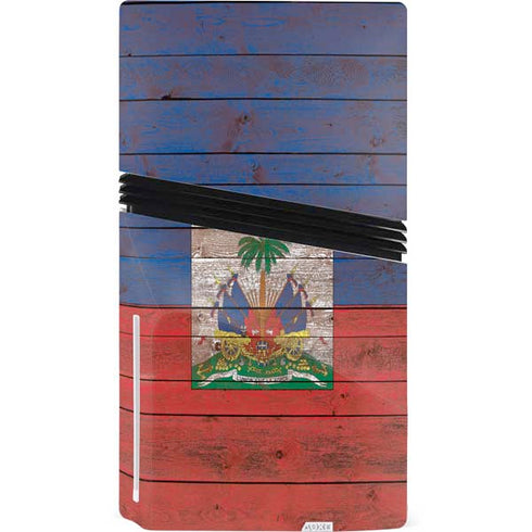Haiti Flag Dark Wood PS5 Pro Disk Bundle Skin