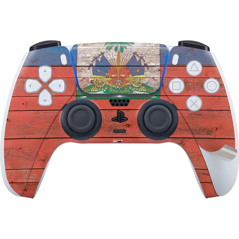 Haiti Flag Dark Wood PS5 Pro Disk Bundle Skin
